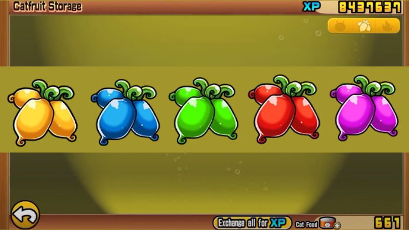 Purple/Red/Blue/Green/Yellow Catfruit in Battle Cats