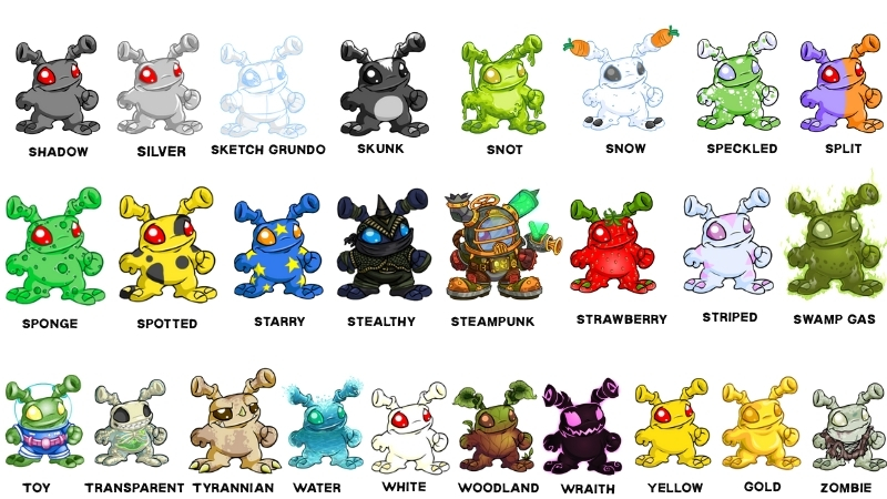grundos available colours and styles